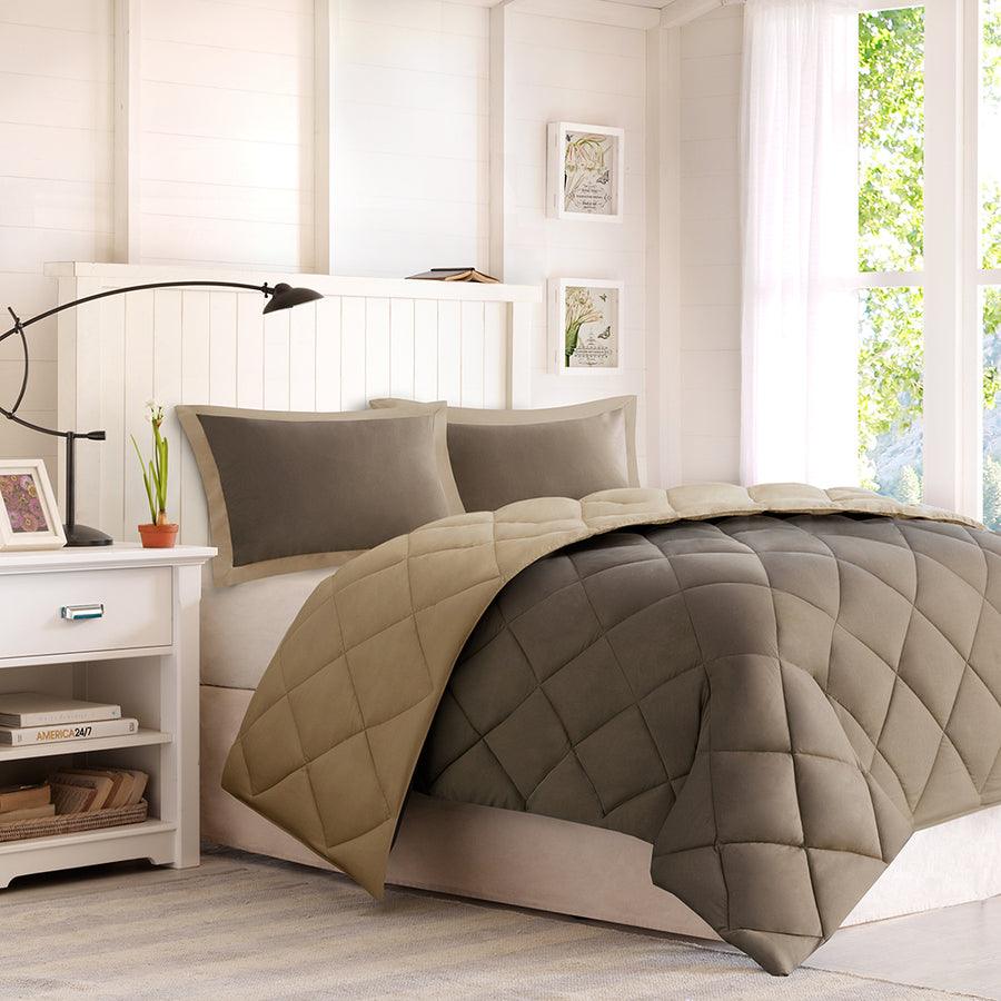 Olliix.com Comforters & Blankets - Larkspur Full/Queen 3M Scotchgard Casual Reversible Down Alt Comforter Set Brown & Sand