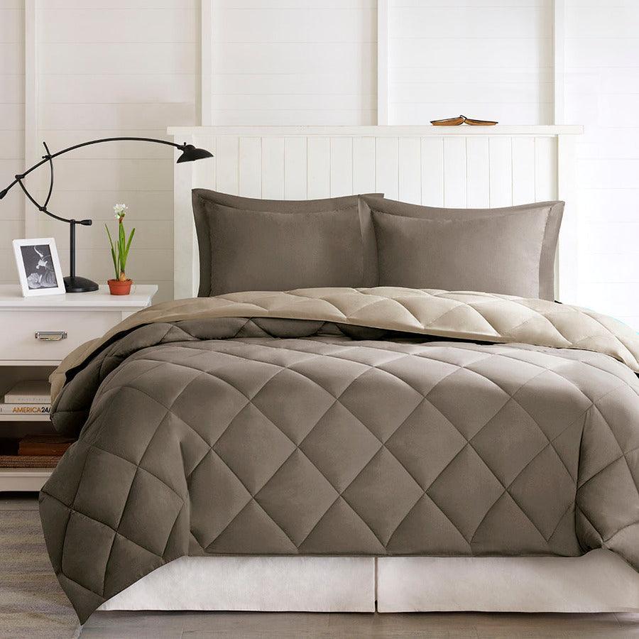 Olliix.com Comforters & Blankets - Larkspur King 3M Casual Scotchgard Reversible Down Alt Comforter Set Brown & Sand