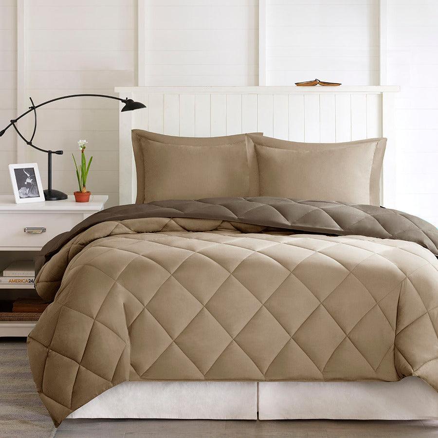 Olliix.com Comforters & Blankets - Larkspur King 3M Casual Scotchgard Reversible Down Alt Comforter Set Brown & Sand