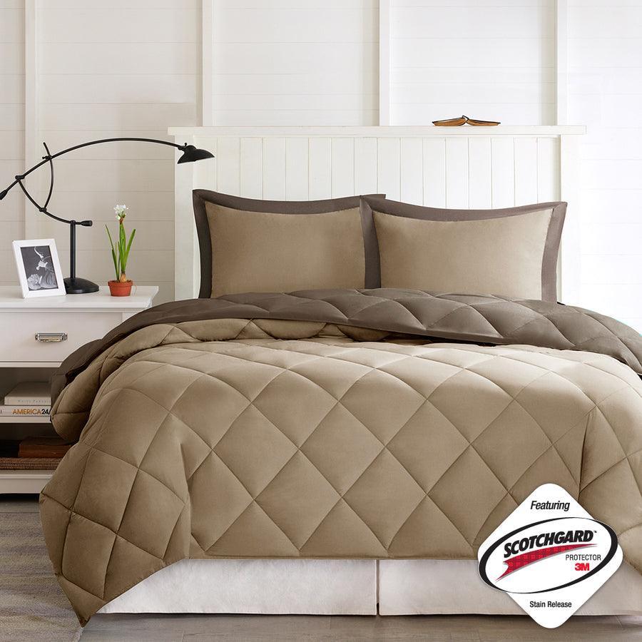 Olliix.com Comforters & Blankets - Larkspur King 3M Casual Scotchgard Reversible Down Alt Comforter Set Brown & Sand