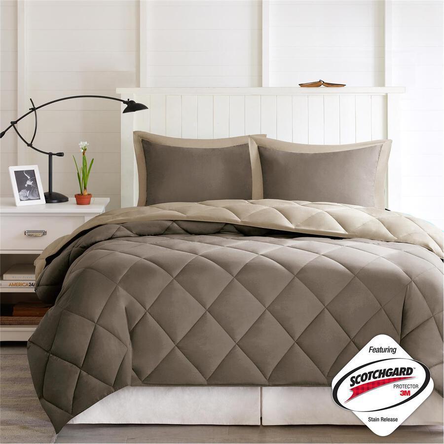 Olliix.com Comforters & Blankets - Larkspur King 3M Casual Scotchgard Reversible Down Alt Comforter Set Brown & Sand