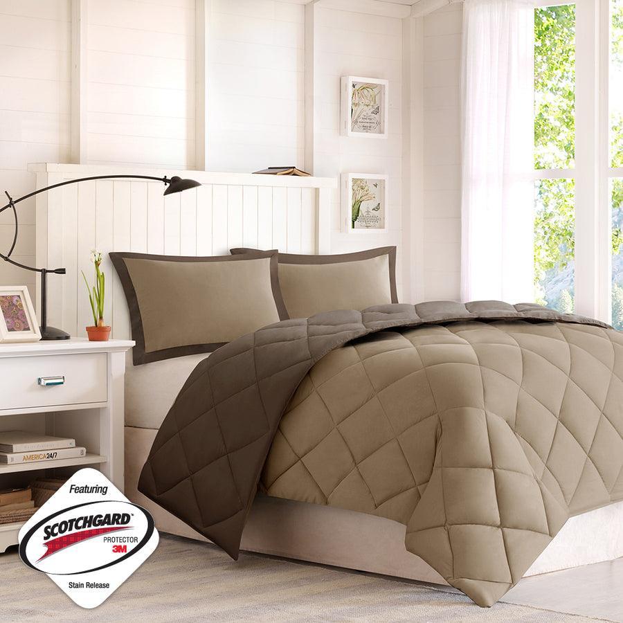 Olliix.com Comforters & Blankets - Larkspur King 3M Casual Scotchgard Reversible Down Alt Comforter Set Brown & Sand