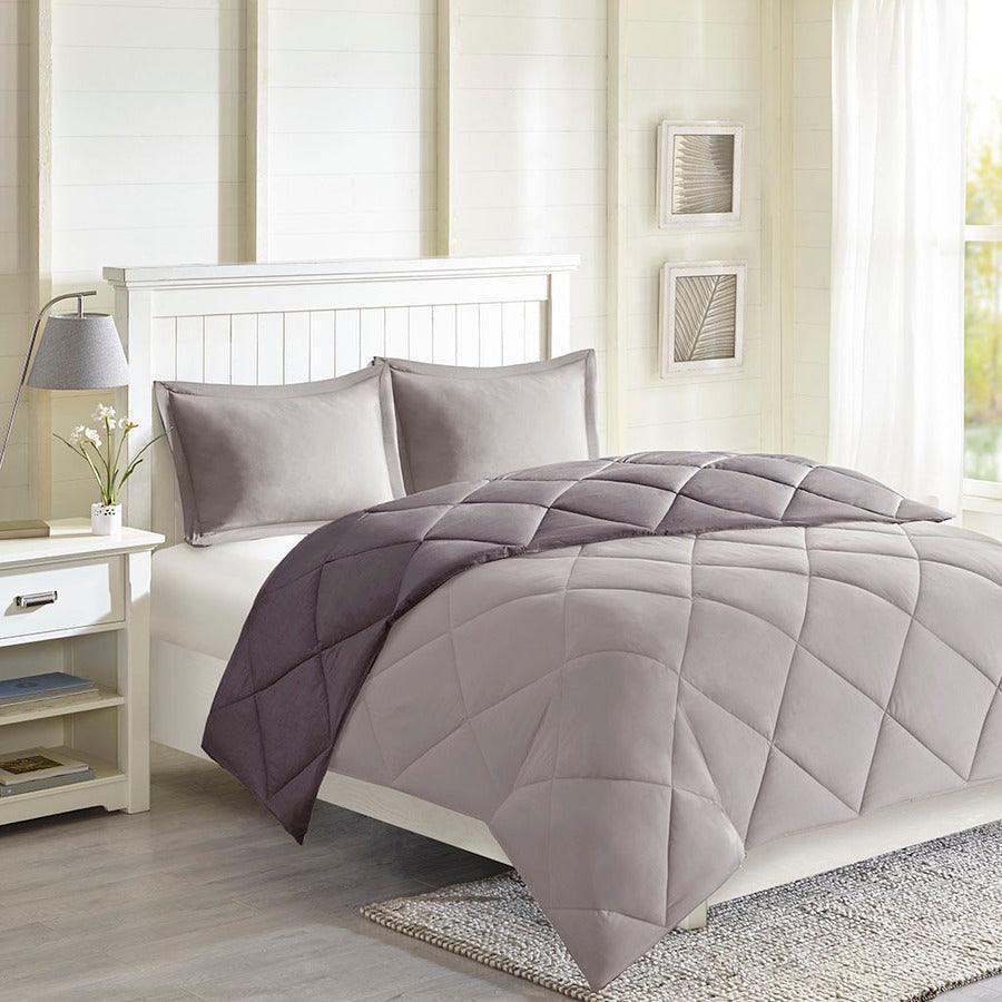 Olliix.com Comforters & Blankets - Larkspur King 3M Scotchgard Reversible Casual Down Alt Comforter Set Charcoal & Gray