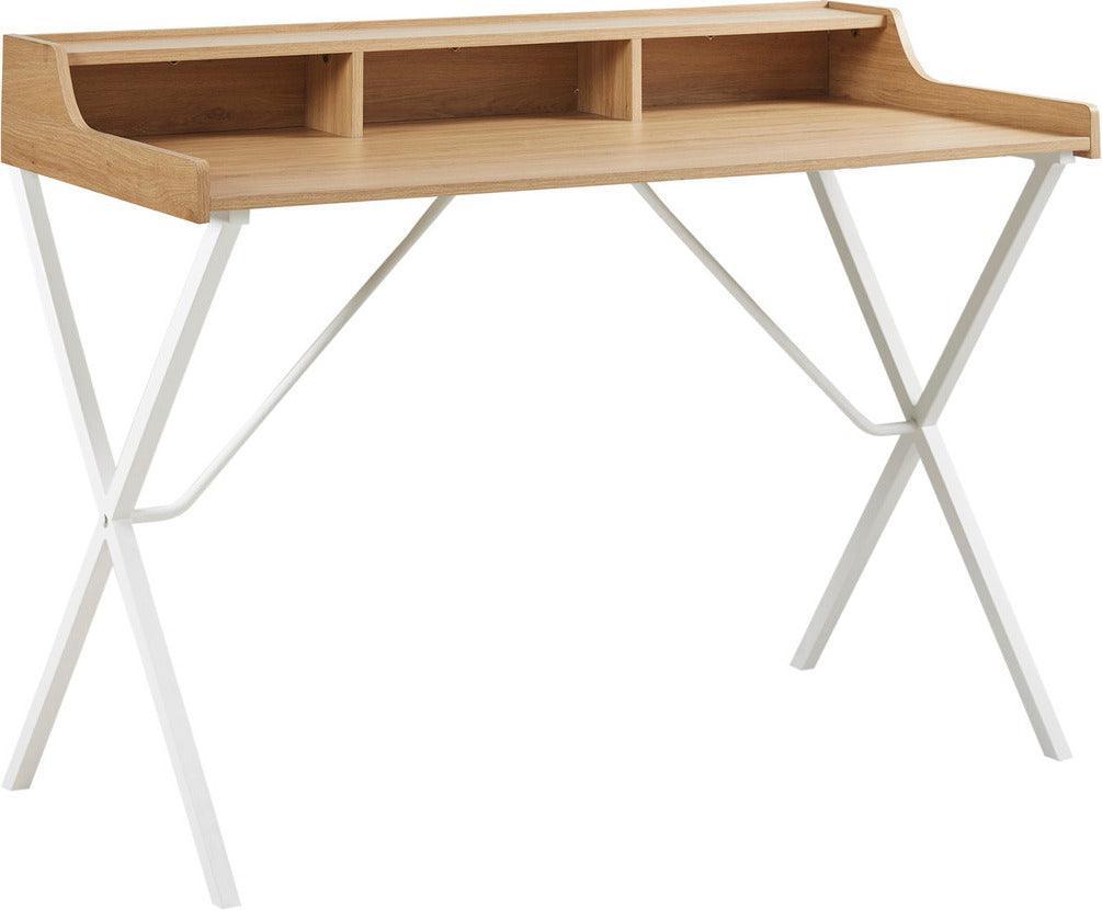 Olliix.com Desks - Laurel 23.5" Writing Desk With Storage And Metal Crossed Legs Natural & White