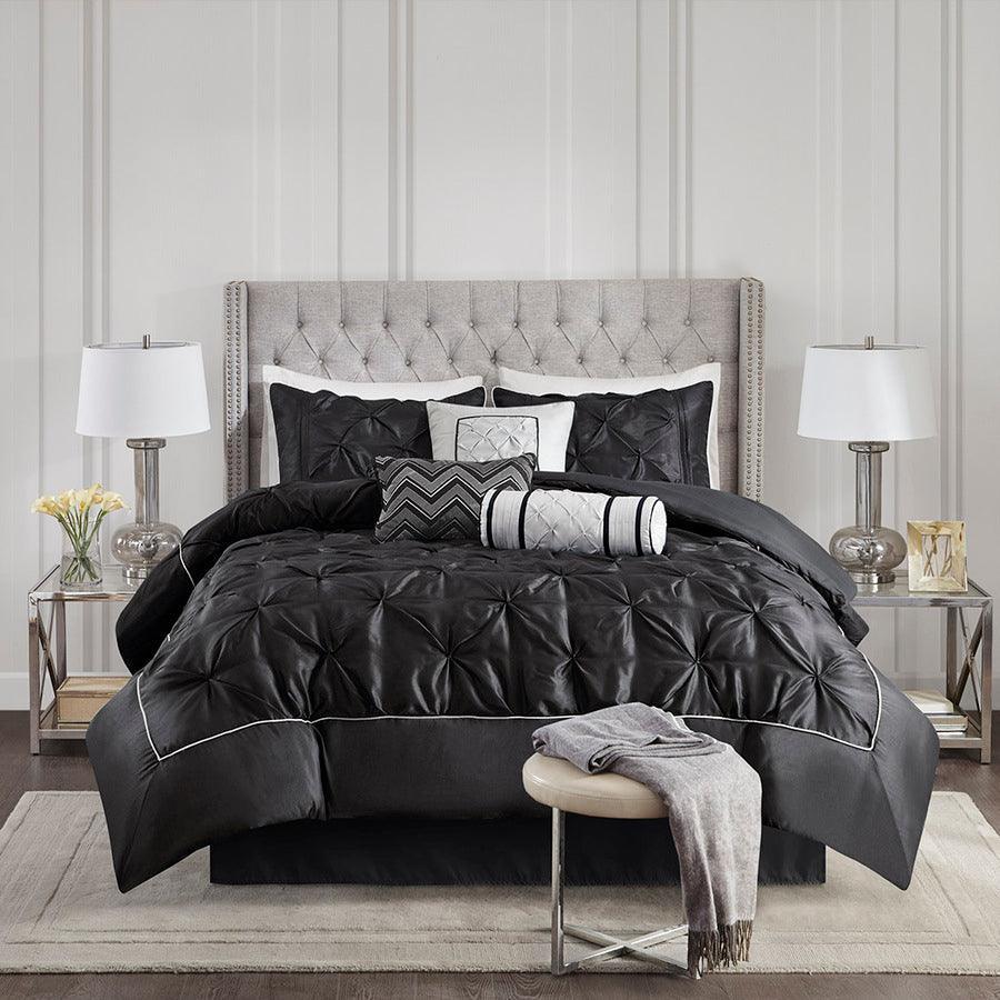 Olliix.com Comforters & Blankets - Laurel 7 Piece Tufted Comforter Set Black Queen