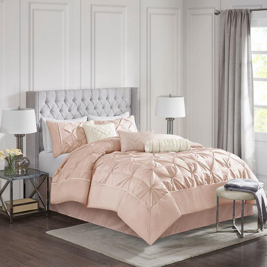 Olliix.com Comforters & Blankets - Laurel 7 Piece Tufted Comforter Set Blush Queen