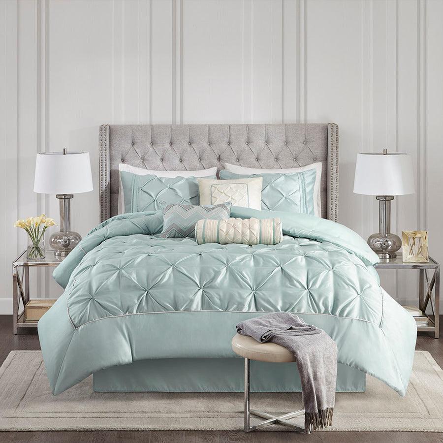 Olliix.com Comforters & Blankets - Laurel 7 Piece Tufted Comforter Set Seafoam Queen