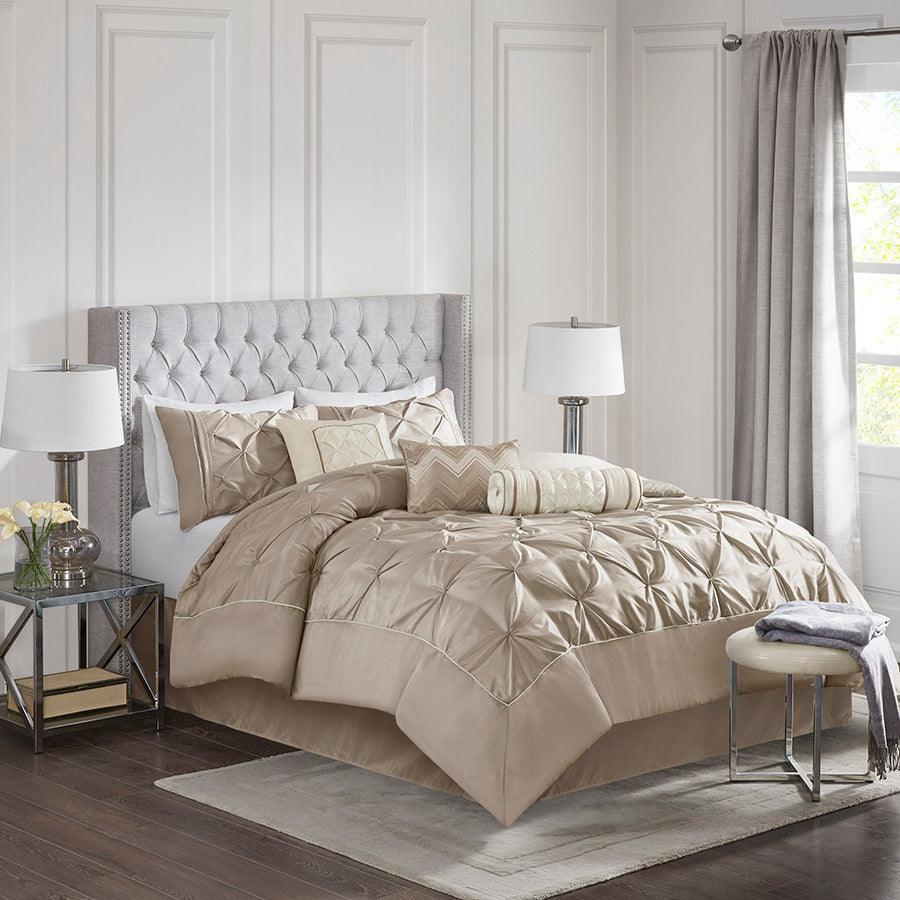 Olliix.com Comforters & Blankets - Laurel 7 Piece Tufted Comforter Set Taupe Queen