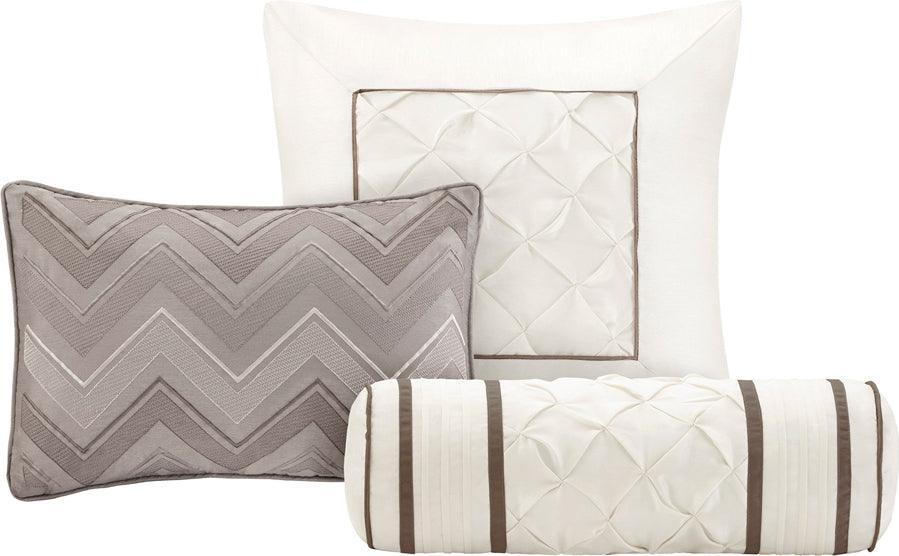 Olliix.com Comforters & Blankets - Laurel 7 Piece Tufted Comforter Set Taupe Queen