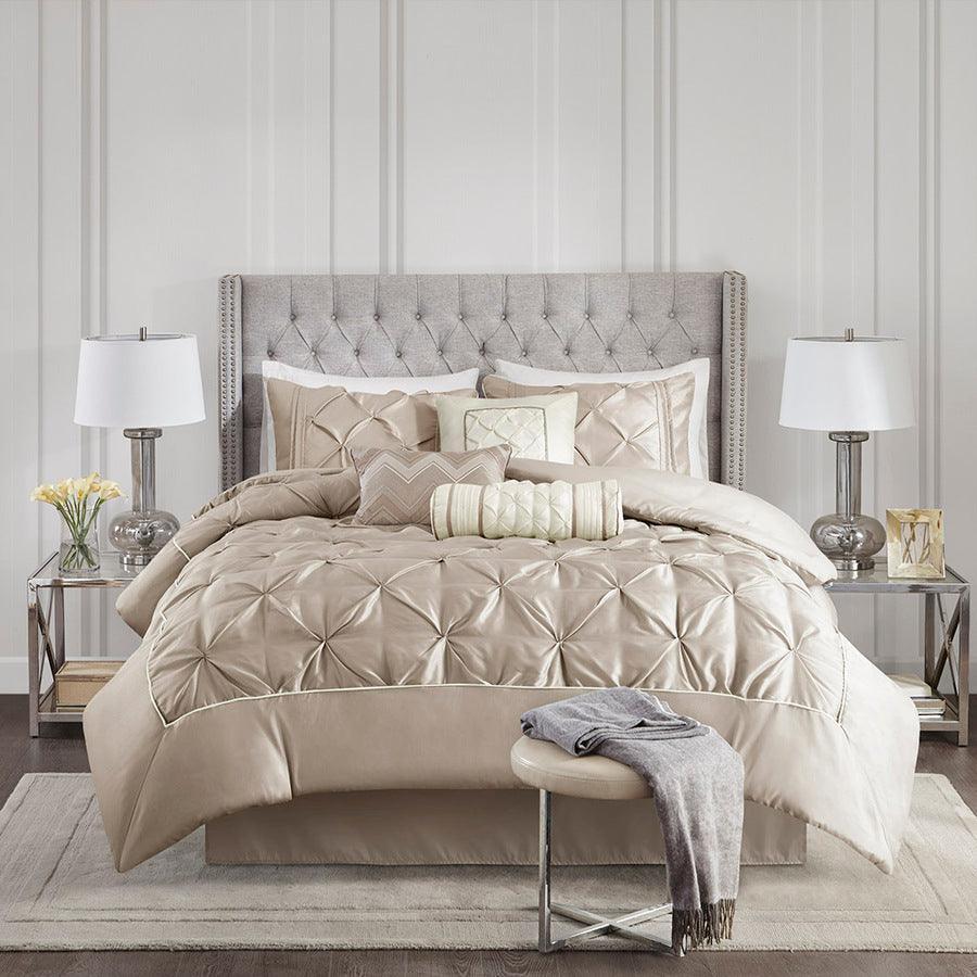 Olliix.com Comforters & Blankets - Laurel 7 Piece Tufted Comforter Set Taupe Queen
