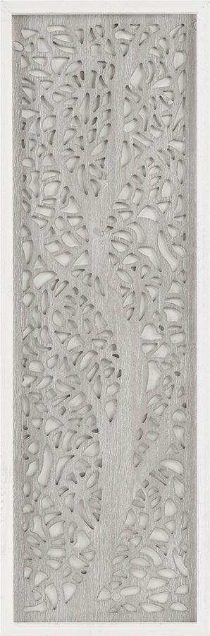 Olliix.com Wall Art - Laurel Branches Carved Wood Panel Wall Decor Grey & White