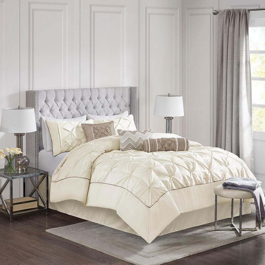 Olliix.com Comforters & Blankets - Laurel Global Inspired 7 Piece Tufted Comforter Set Ivory Full