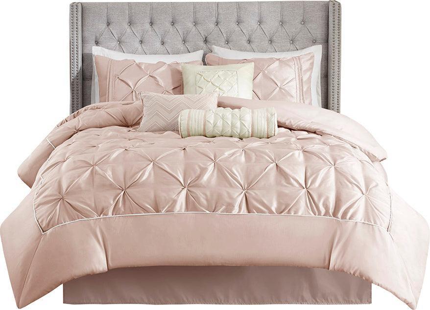 Olliix.com Comforters & Blankets - Laurel Luxury 7 Piece Tufted Comforter Set Blush Full