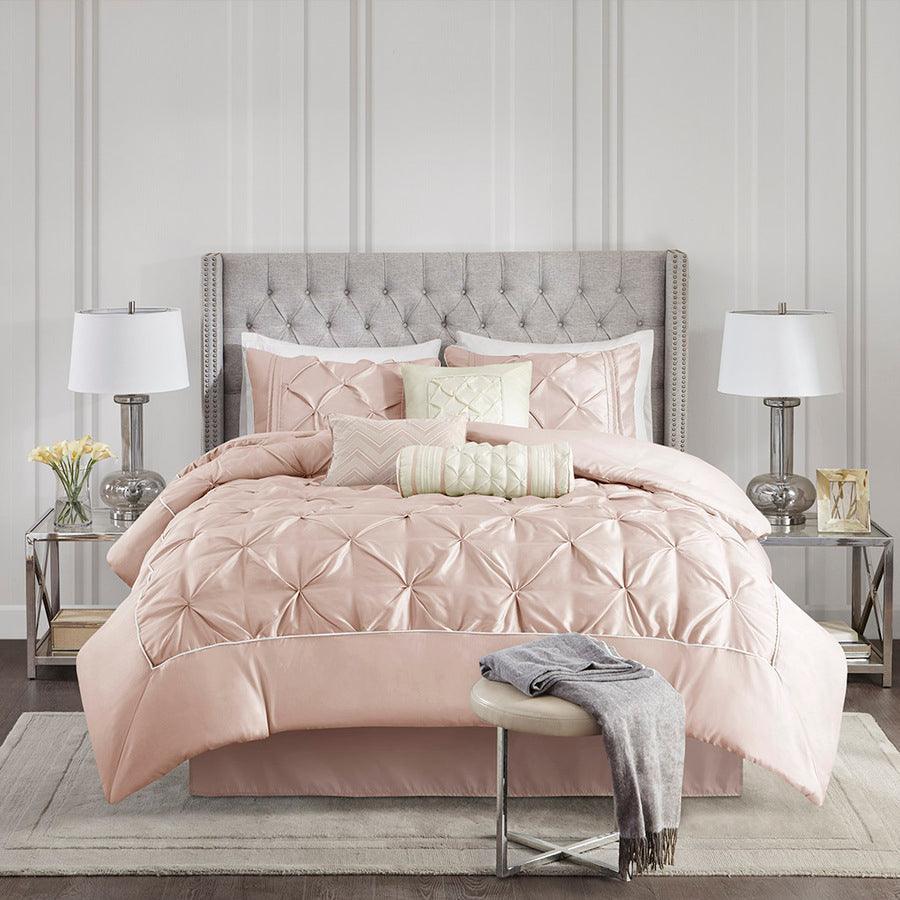Olliix.com Comforters & Blankets - Laurel Luxury 7 Piece Tufted Comforter Set Blush Full