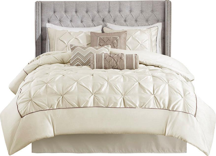 Olliix.com Comforters & Blankets - Laurel Transitional 7 Piece Tufted Comforter Set Ivory Cal King