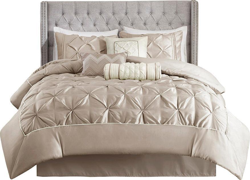 Olliix.com Comforters & Blankets - Laurel Transitional 7 Piece Tufted Comforter Set Taupe King