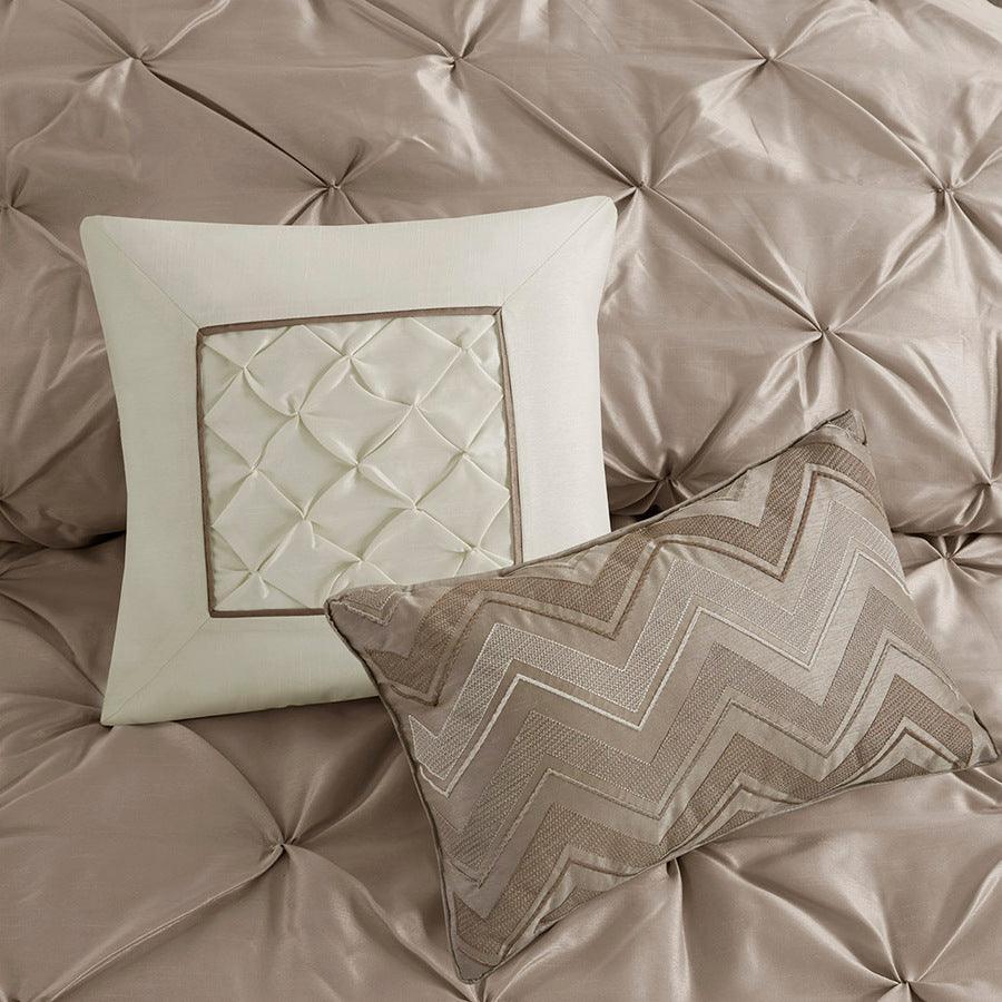 Olliix.com Comforters & Blankets - Laurel Transitional 7 Piece Tufted Comforter Set Taupe King