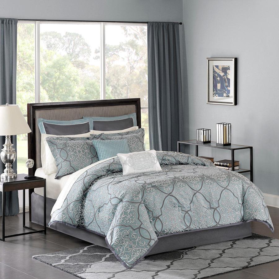 Olliix.com Comforters & Blankets - Lavine 12 Piece Complete Bed Set Blue Cal King