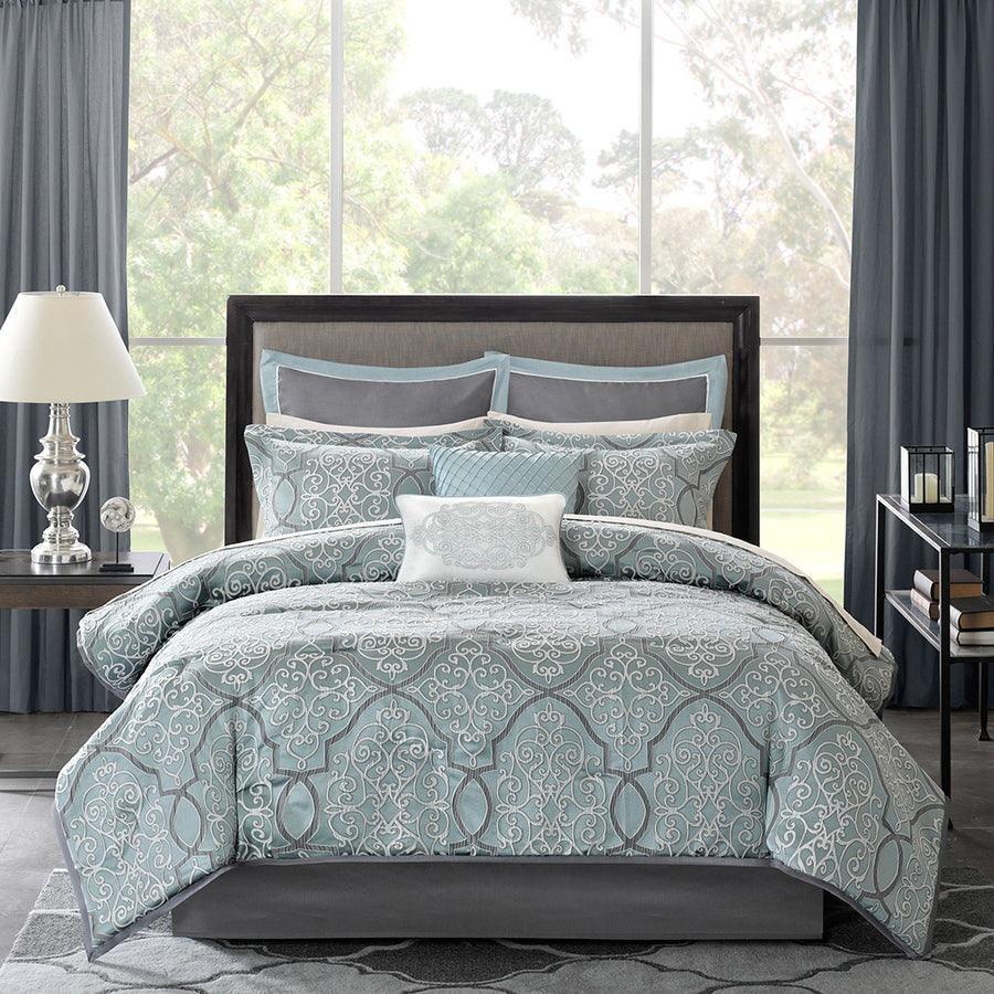 Olliix.com Comforters & Blankets - Lavine 12 Piece Complete Bed Set Blue Cal King