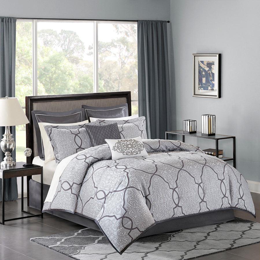 Olliix.com Comforters & Blankets - Lavine King 12 Piece Glam & Luxury Complete Bed Set Silver