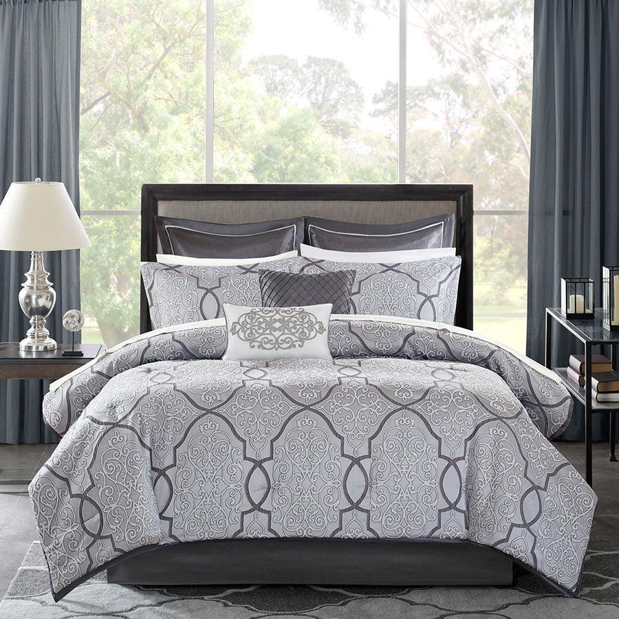 Olliix.com Comforters & Blankets - Lavine King 12 Piece Glam & Luxury Complete Bed Set Silver