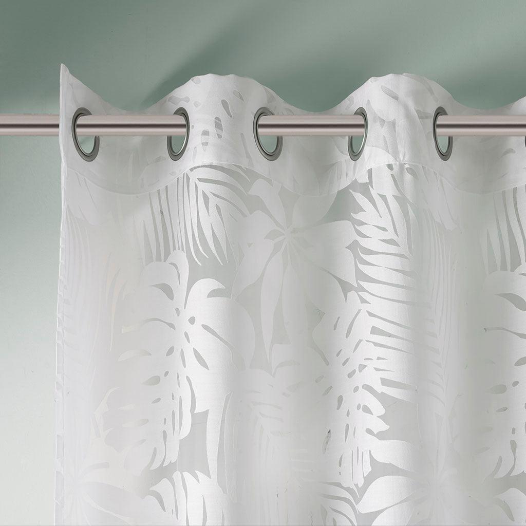 Olliix.com Curtains - Leilani 84" Palm Leaf Burnout Window Sheer White