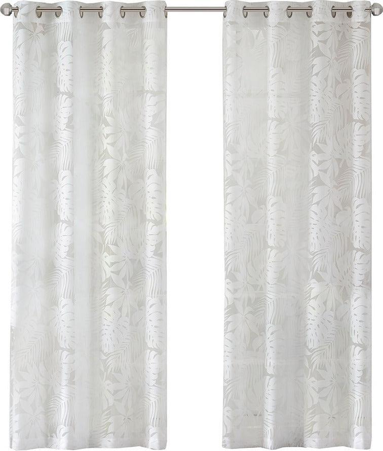 Olliix.com Curtains - Leilani 95" Palm Leaf Burnout Window Sheer White