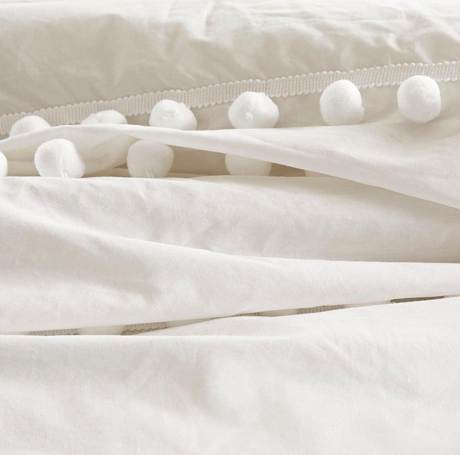 Olliix.com Comforters & Blankets - Leona 3 Piece Pom Pom Cotton Comforter Set Ivory Full/Queen