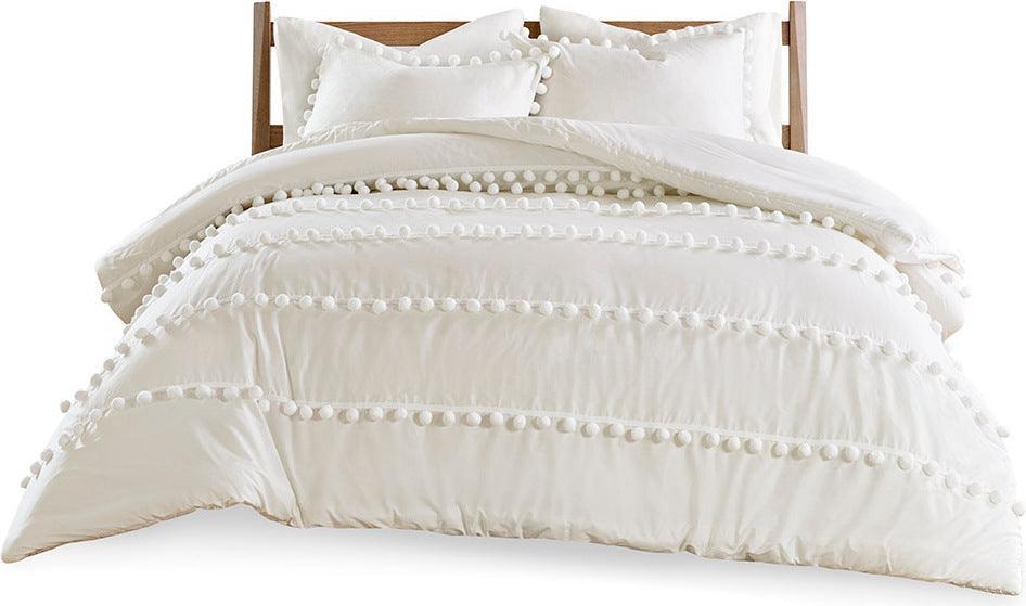 Olliix.com Comforters & Blankets - Leona King/California King 3 Piece Pom Pom Cotton Comforter Set Ivory