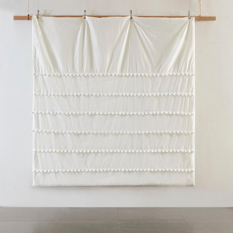 Olliix.com Comforters & Blankets - Leona King/California King 3 Piece Pom Pom Cotton Comforter Set Ivory