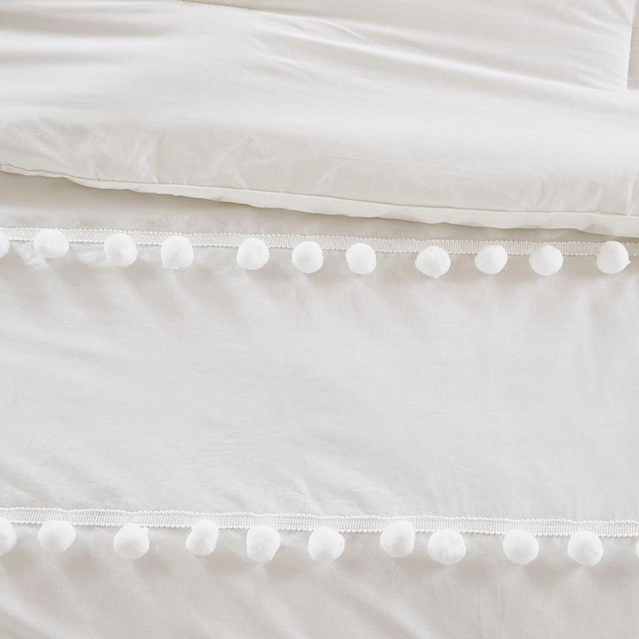 Olliix.com Comforters & Blankets - Leona King/California King 3 Piece Pom Pom Cotton Comforter Set Ivory