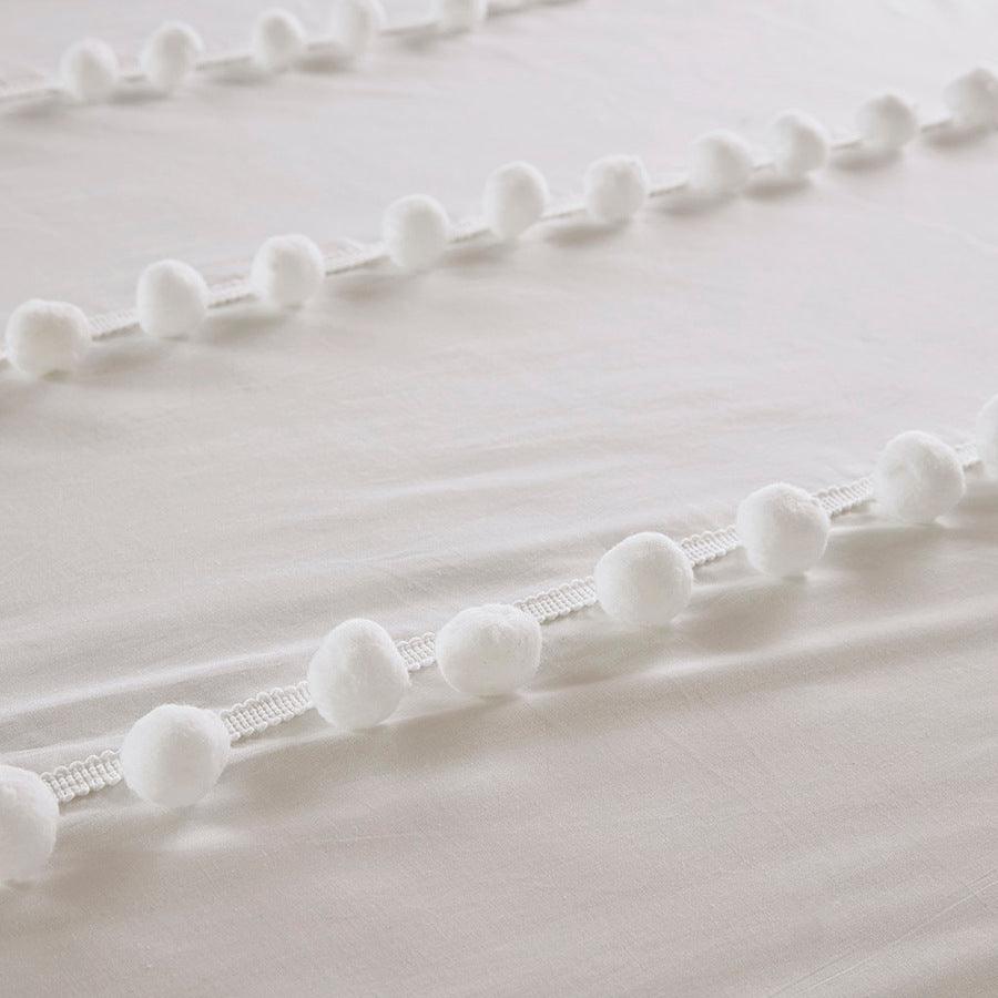 Olliix.com Comforters & Blankets - Leona King/California King 3 Piece Pom Pom Cotton Comforter Set Ivory