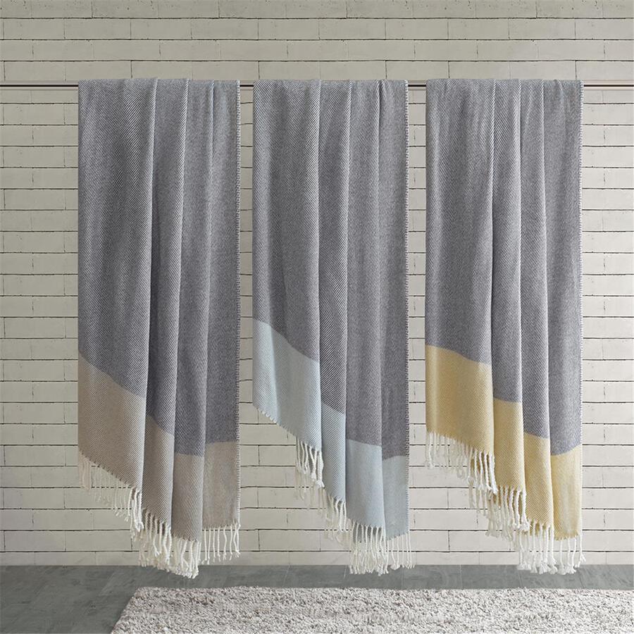 Olliix.com Pillows & Throws - Lexi Casual Color Block Throw 50x60"+4"x2 Blue