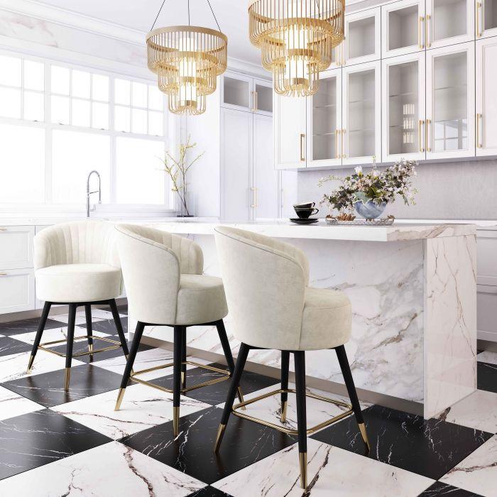 Tov Furniture Barstools - Liana Cream Velvet Swivel Stool