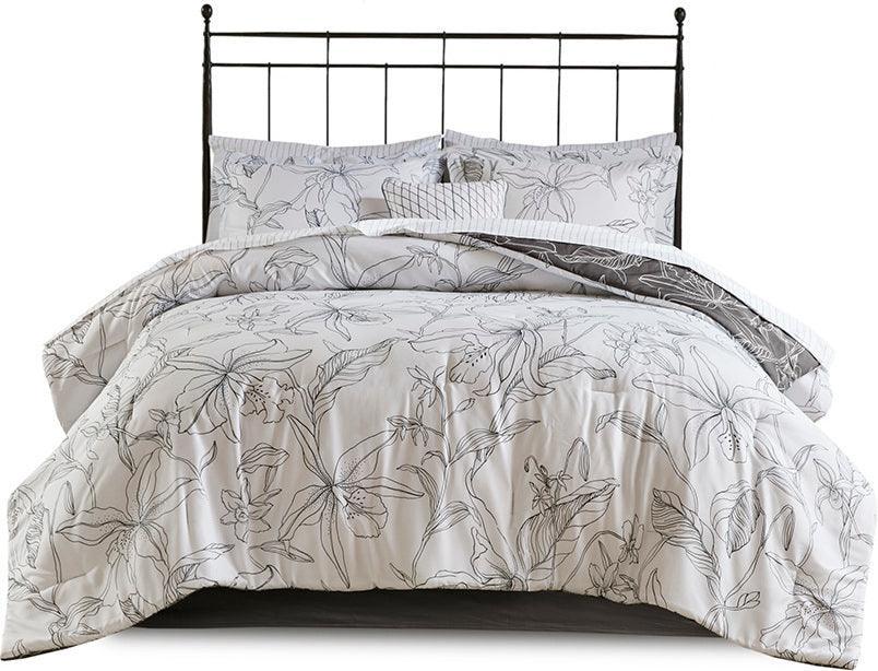 Olliix.com Comforters & Blankets - Lilia Transitional Reversible Complete bedding set with Cotton Sheet White | Charcoal King