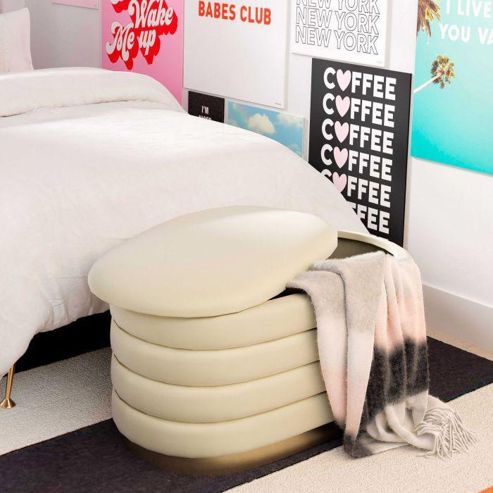 Tov Furniture Benches - Lillian Cream Velvet Storage Bench