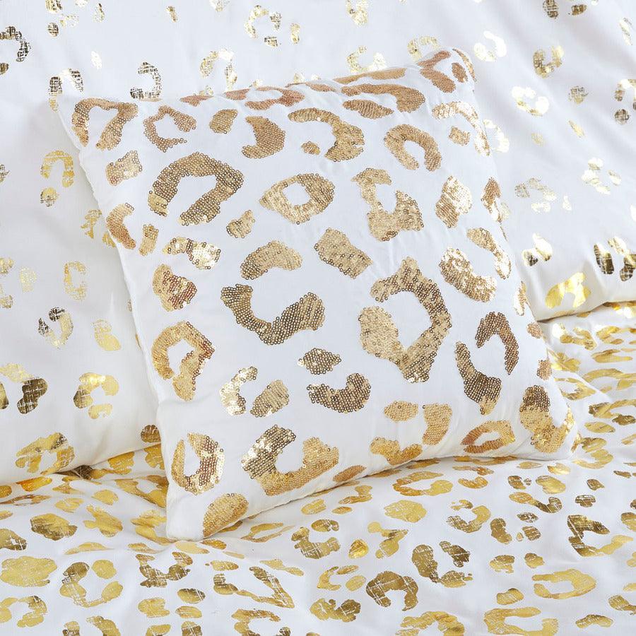 Olliix.com Duvet & Duvet Sets - Lillie Full/Queen Metallic Animal Printed Duvet Cover Set Ivory & Gold