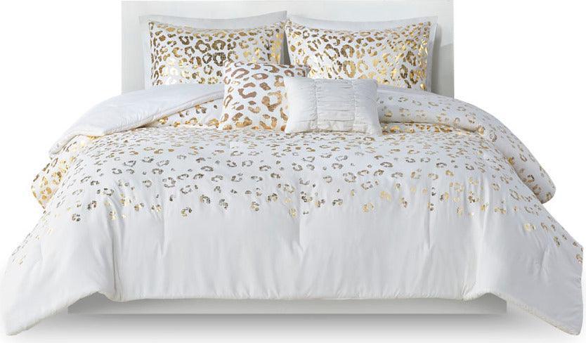 Olliix.com Comforters & Blankets - Lillie Transitional Metallic Animal Printed Comforter Set Ivory | Gold King/Cal King