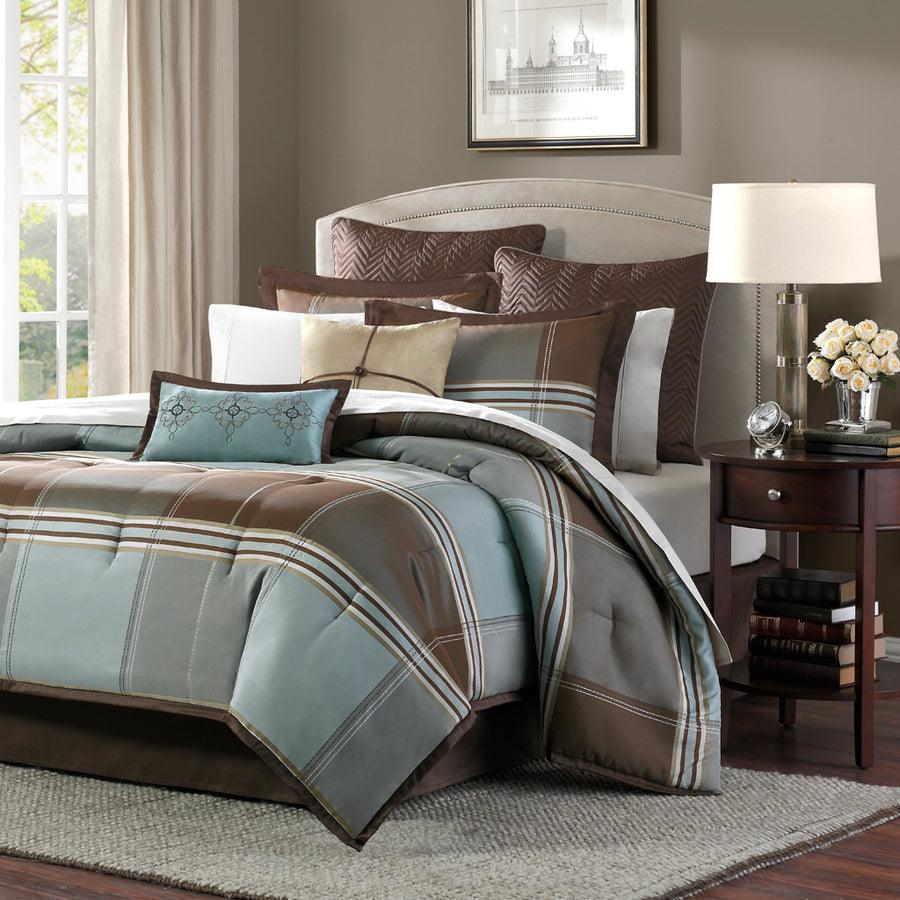 Olliix.com Comforters & Blankets - Lincoln 18 " W Square 8 Piece Comforter Set Brown King