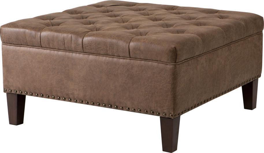 Olliix.com Ottomans & Stools - Lindsey Traditional Tufted Square Cocktail Ottoman 35.5W x 35.5D x 18.5H" Brown