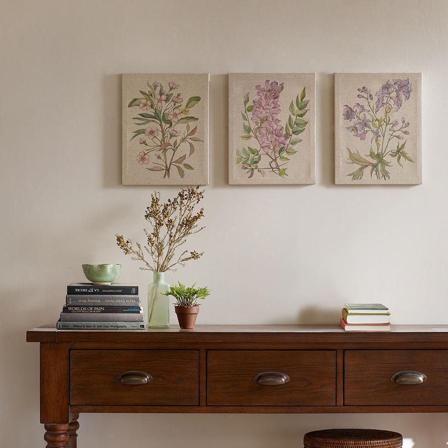 Olliix.com Wall Paintings - Linen Botanicals Printed Linen Canvas Multicolor ( Set of 3)