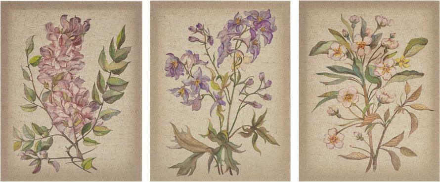 Olliix.com Wall Paintings - Linen Botanicals Printed Linen Canvas Multicolor ( Set of 3)