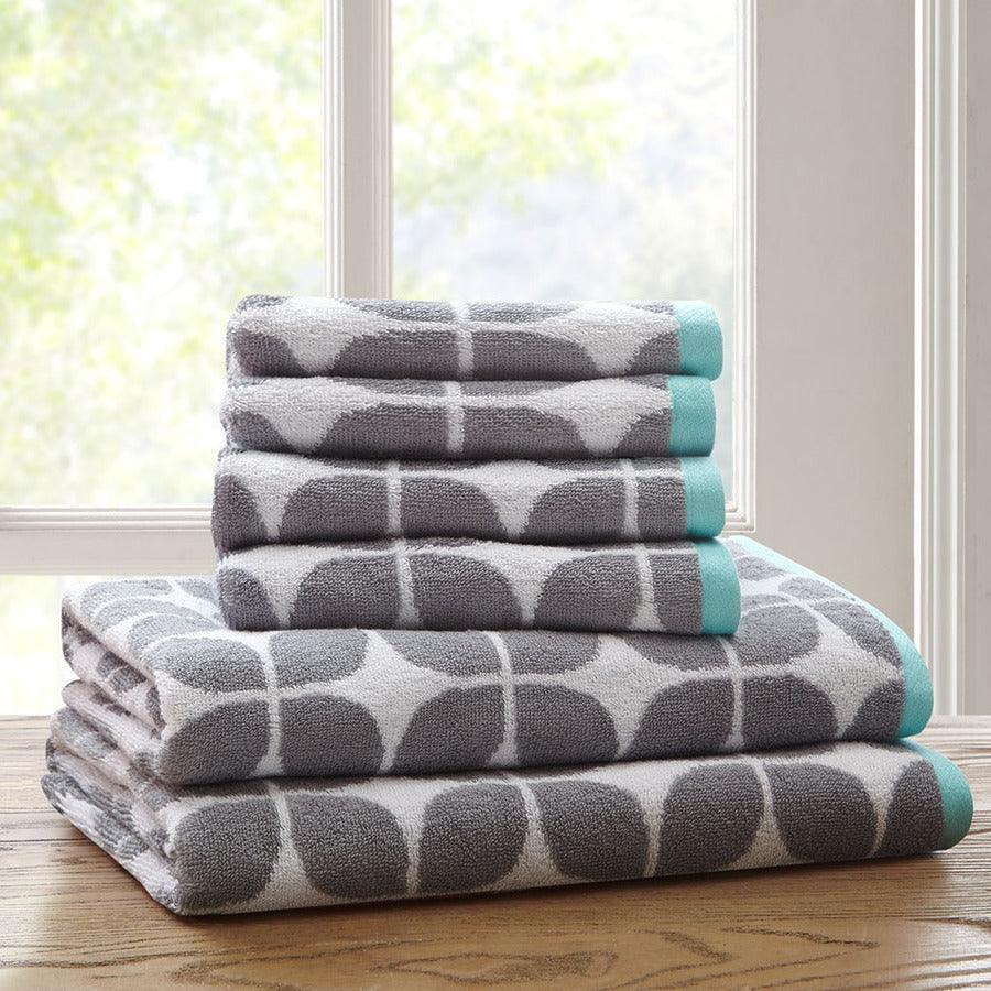 Olliix.com Bath Towels - Lita 6 Piece Cotton Jacquard Towel Set Gray