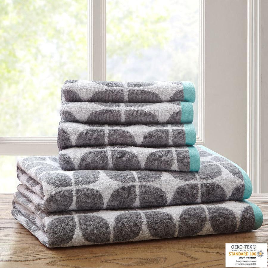 Olliix.com Bath Towels - Lita 6 Piece Cotton Jacquard Towel Set Gray
