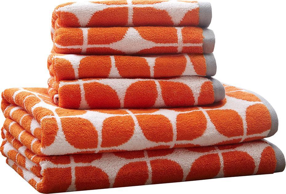 6pc Curv Jacquard Wavy Cotton Bath Towels Set Yellow
