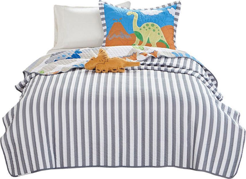 Olliix.com Comforters & Blankets - Little Twin Foot Dinosaur Reversible Coverlet Set Multicolor
