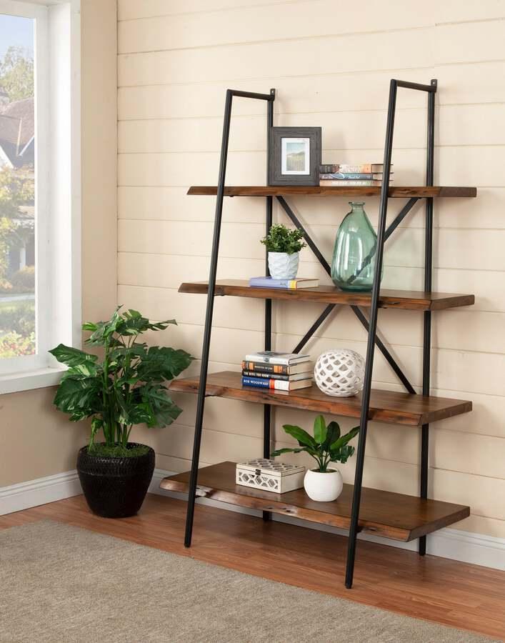 Alpine Furniture Bookcases & Display Units - Live Edge 4 Shelf Bookshelf Light Walnut