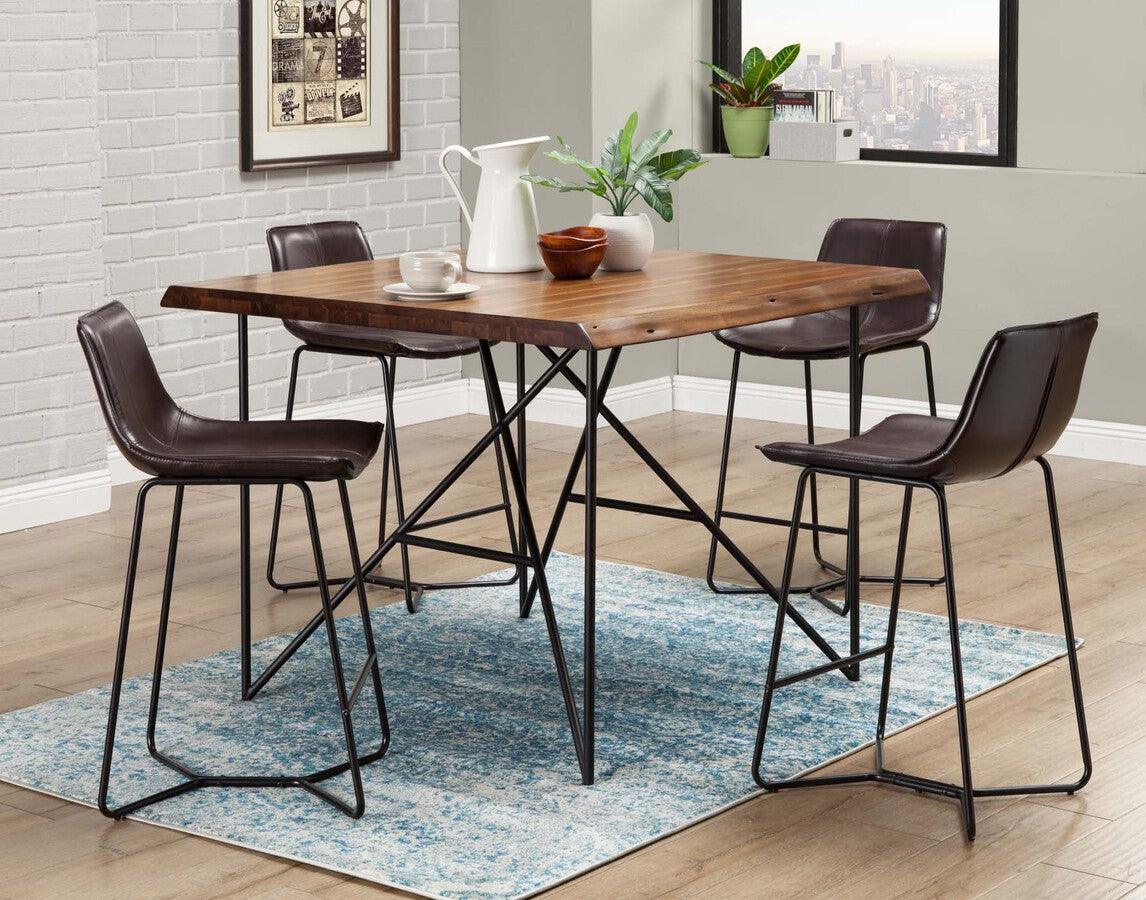 Alpine Furniture Dining Tables - Live Edge Solid Wood Pub Table w/Metal Legs, Light Walnut