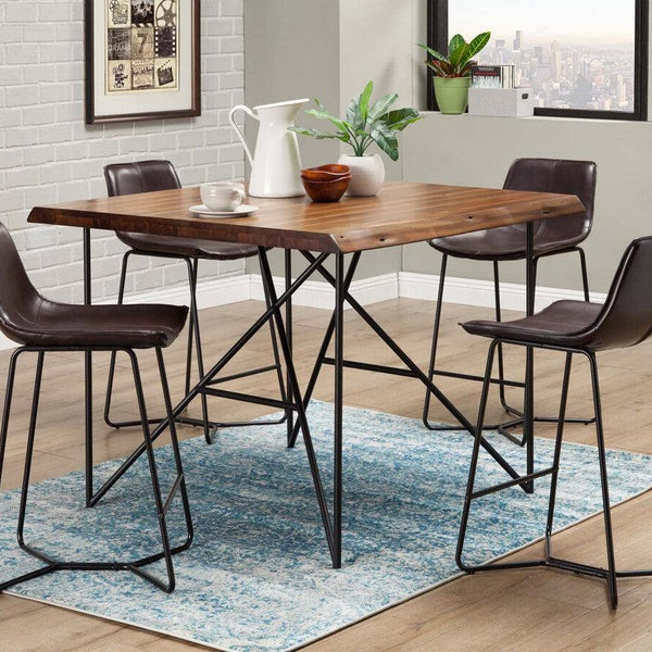 Shop Live Edge Solid Wood Pub Table w Metal Legs Light Walnut Bar Tables CasaOne