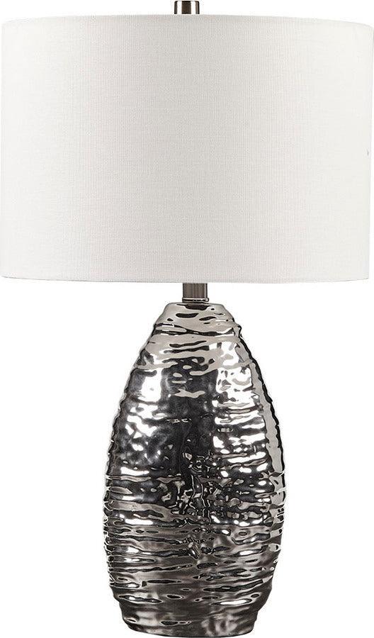 Olliix.com Table Lamps - Livy Ceramic Table lamp Silver Base & White Shade